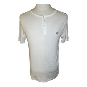 Original Penguin Mens Small Classic Fit White Short‎ Sleeve Button Henley Shirt